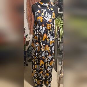 Lane Bryant 22/24 Floral Sleeveless Maxi Dress - Navy Blue  and Orange